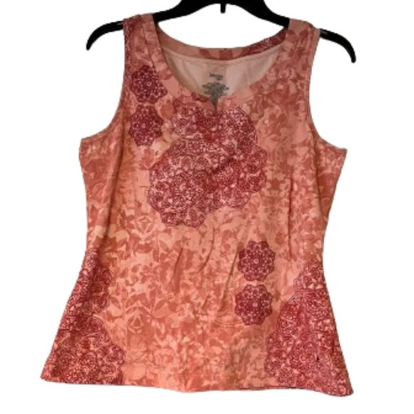 Danskin Now - Peach & Red Printed Athletic Tank Top w/Built in Bra - Large - Picture 1 of 4